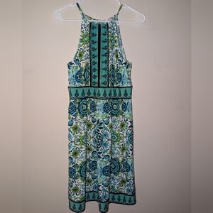 London Times Floral Halter Dress, Keyhole Back with Banded Waist Size 6